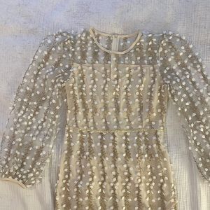 GORGEOUS cream sheer dress with lining and floral appliqués.